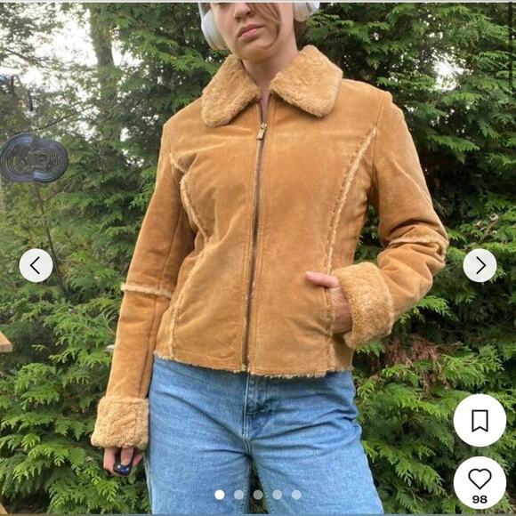Vintage y2k tan leather suede patchwork‎ jacket size large - Picture 1 of 6